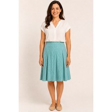 Talbots Turquoise Polka Dot Pleated Knee Length A-Line Skirt Classic Retro 10P