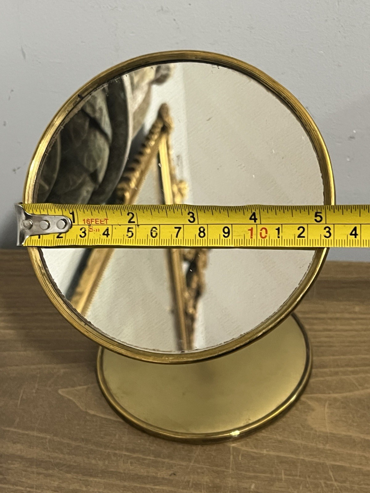 Vintage Brass Mother Of Pearl Gooseneck Double Sided Vanity Mirror