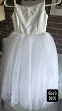 Youth Kids David's Bridal Ball Gown Dress White Midi, Size 6