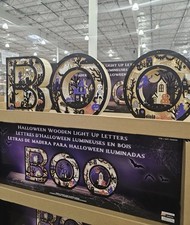 Halloween Wooden Light Up BOO Letters LED Tabletop Decor Haunted House NEW Large