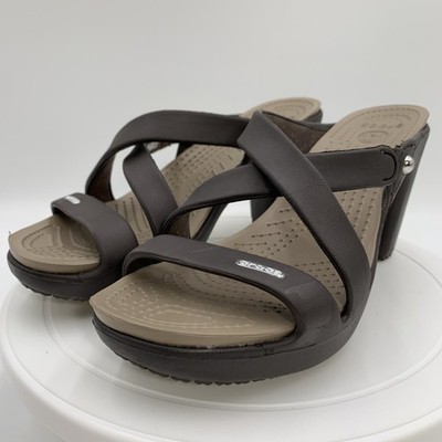 Crocs Cyprus IV Heels Slip On Slides Sandals Women US 8 EU 39 Brown Style 14558