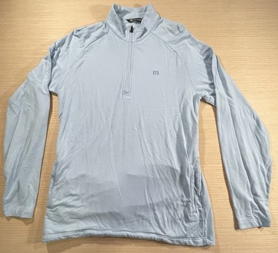 TRAVIS MATHEW 77 Prestige Light Blue Sz M 1/4 Zip Performance Pullover Golf