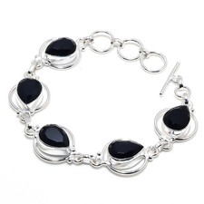 Black Spinel Gemstone Handmade 925 Sterling Silver Jewelry Bracelet Size 7-8"