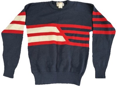 Vtg Tyrolia By Head 80's Wool Acrylic Crewneck Sweater Sz L (?) Blue Red White