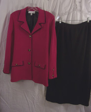 St. John Collection Raspberry  Black Trim Santana Jacket  Skirt 12 Beautiful