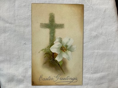 Ostergrüße, Lilie Blume und Kreuzbild, datiert 1907 Raphael Tuck Stk.