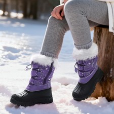 Kids Boys Girls Snow Boots Insulated Waterproof Fur Lined Toddlers Ski Boots