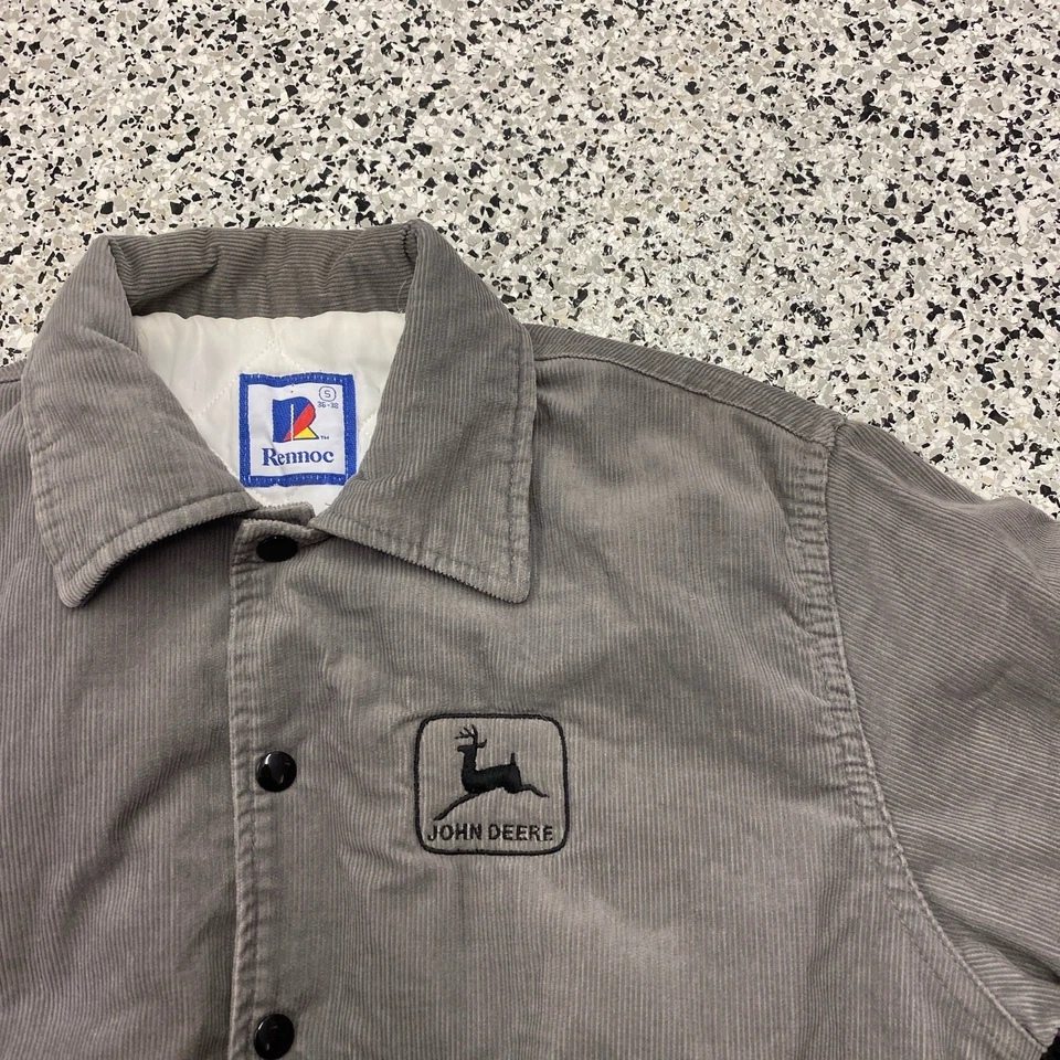 Vintage Rennoc John Deere Gray Corduroy Bomber Jacket Quilted USA Made Small - Image 2 of 4