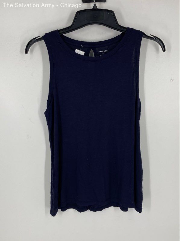 Halogen Womens Blue Sleeveless Stretch Boat Neck Tank Top Size Medium