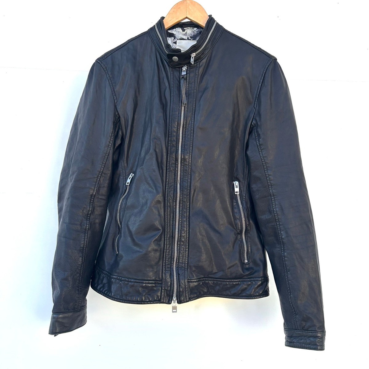 J. Lindeberg Men's Moto Biker Leather Jacket Zip Black Medium J