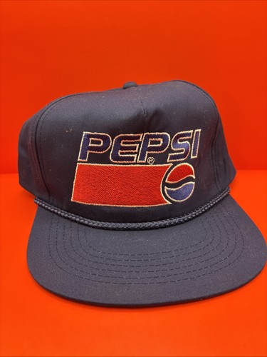 VTG 1980's Pepsi Logo Rope Hat - Navy Blue, Adjustable Strap - Made in China