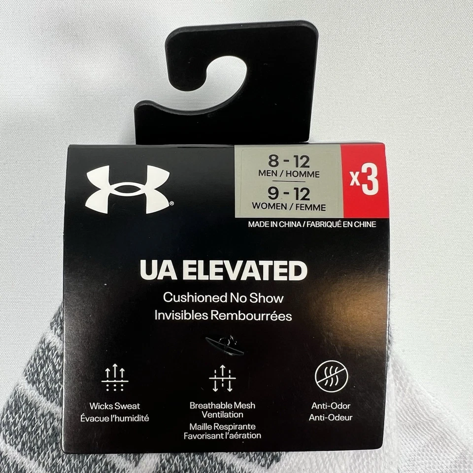 Under Armour UA Calcetines Elevados Acolchados No Show (Paquete de 3) Para Hombre’s 8-12 Blanco NUEVO Foto 2 de 4