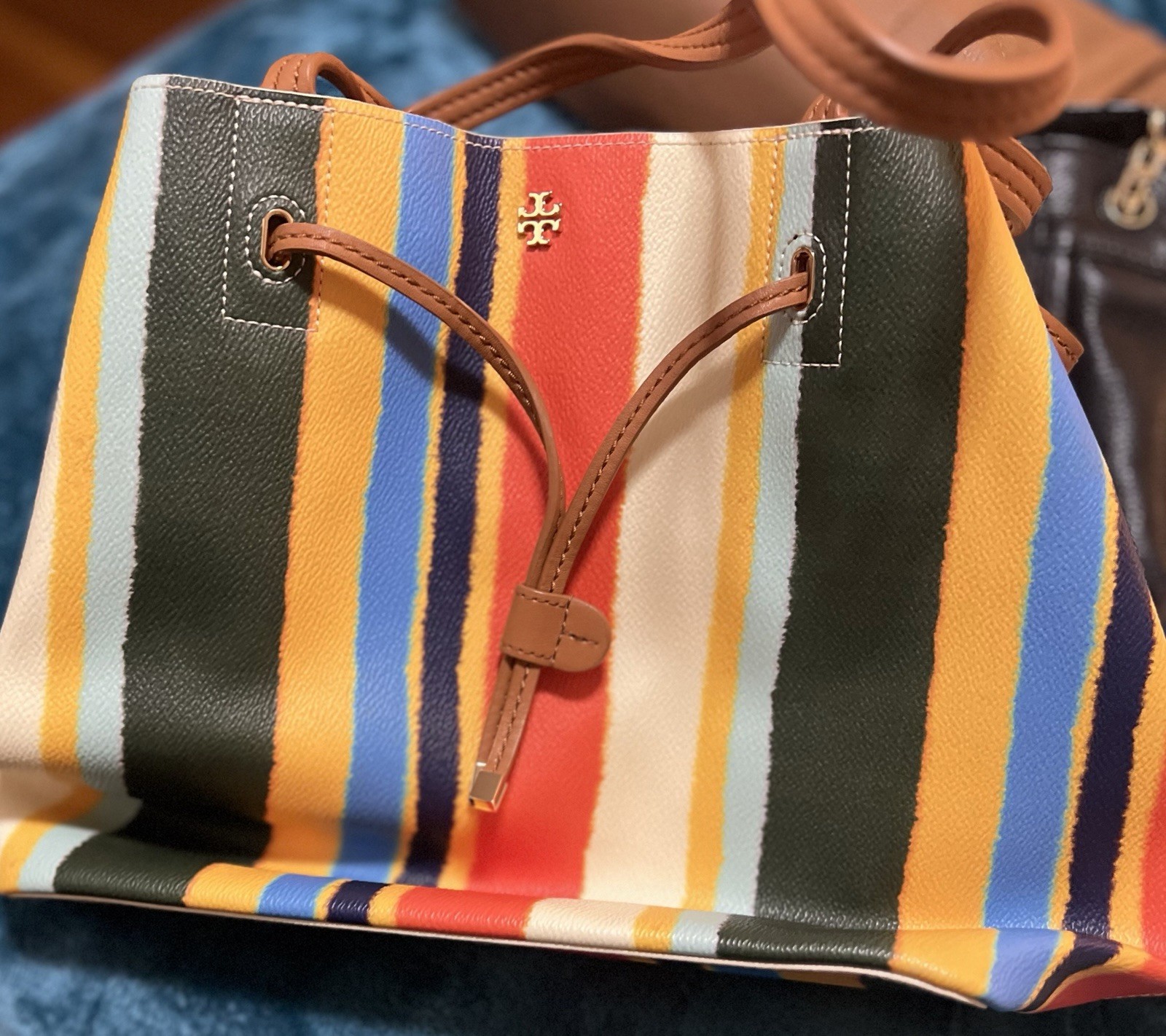 Tory Burch Striped Multicolor Drawstring Shoulder… - image 1