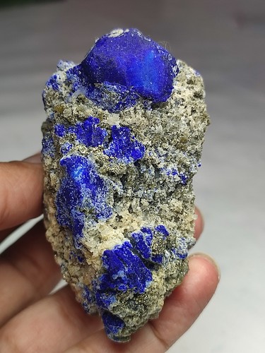 Lapis Lazuli Perfect Crystal On Matrix Calcite With Nice Color-Koksha Valley,Afg - Picture 1 of 8