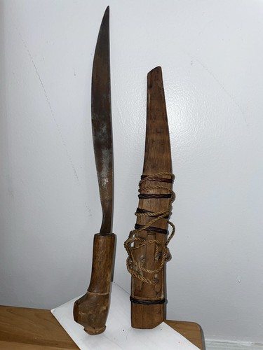 Antique Philippines Filipino Short Sword w/Wood Scabbard - Machete Bolo
