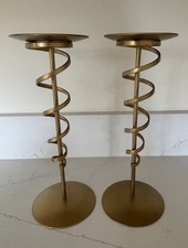 Next Pair of Gold Finish Ribbon Candlesticks with Box-Candles not Included
