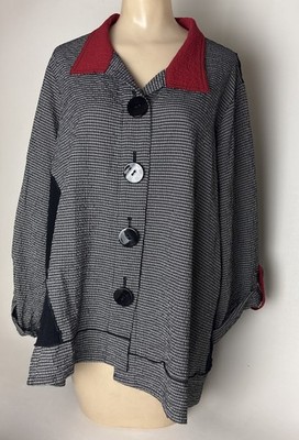 Ali Miles Blouse Top 1X Lagenlook Buttons Roll tab Sleeve Art To Wear artsy