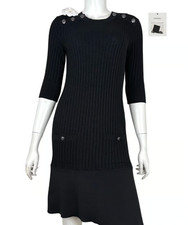 CHANEL 18A Hamburg Line Shoulder Button Dress Size 34 Auth