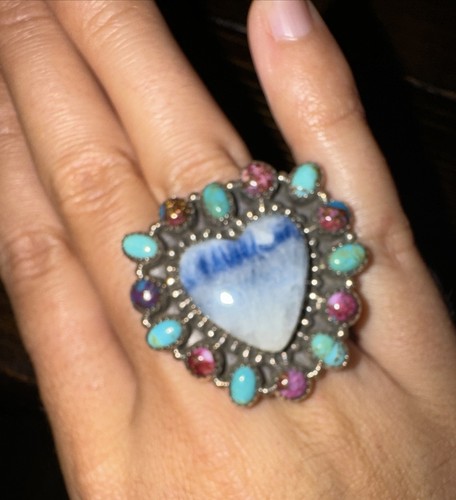 Heart Kingsman Turquoise ring Size 7.5 Adjustable - Picture 2 of 3
