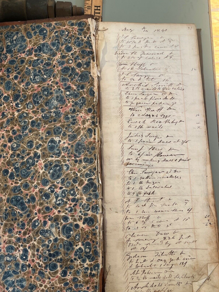 1840 Hollis ME Leather Ledger Day Book store eggs nails coffee pork