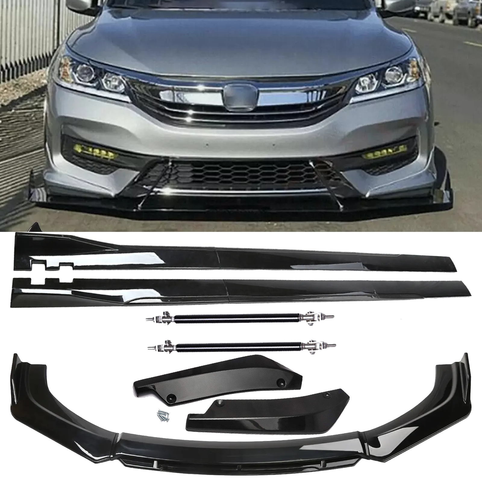 Front Bumper Lip Chin Spoiler Splitter Side Skirt Rear Rod For Honda Accord S