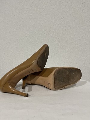 VINTAGE PRADA Women Brown All LEATHER Square Toe Pumps Heels Size