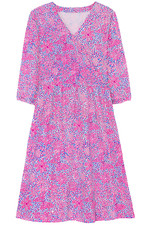 Women's Dress - Purple Blue Printed Dress - Midi Dress - Medium - Jersey Cotton