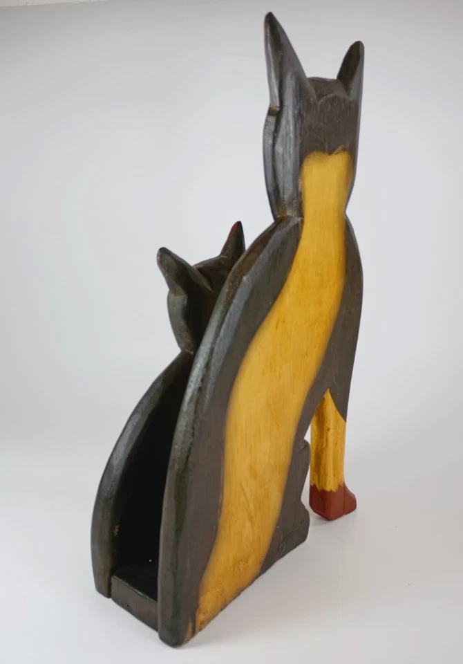 Wood Folk Art 2 Cat Desk Organizer and Holder. - Image 4 of 4