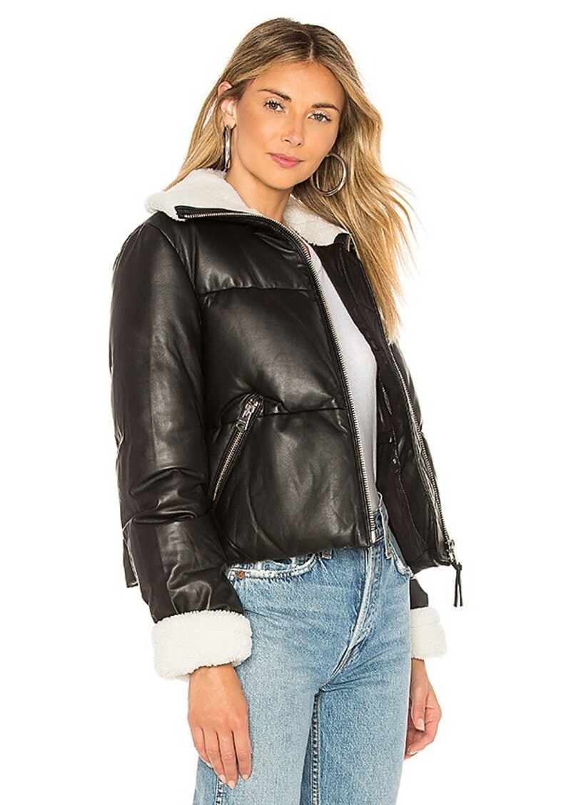 MACKAGE  BLACK COAT LEATHER CAMMI WOMEN'S BOMBER MOTO JACKET  W/SHEARLING PUFFER image 2