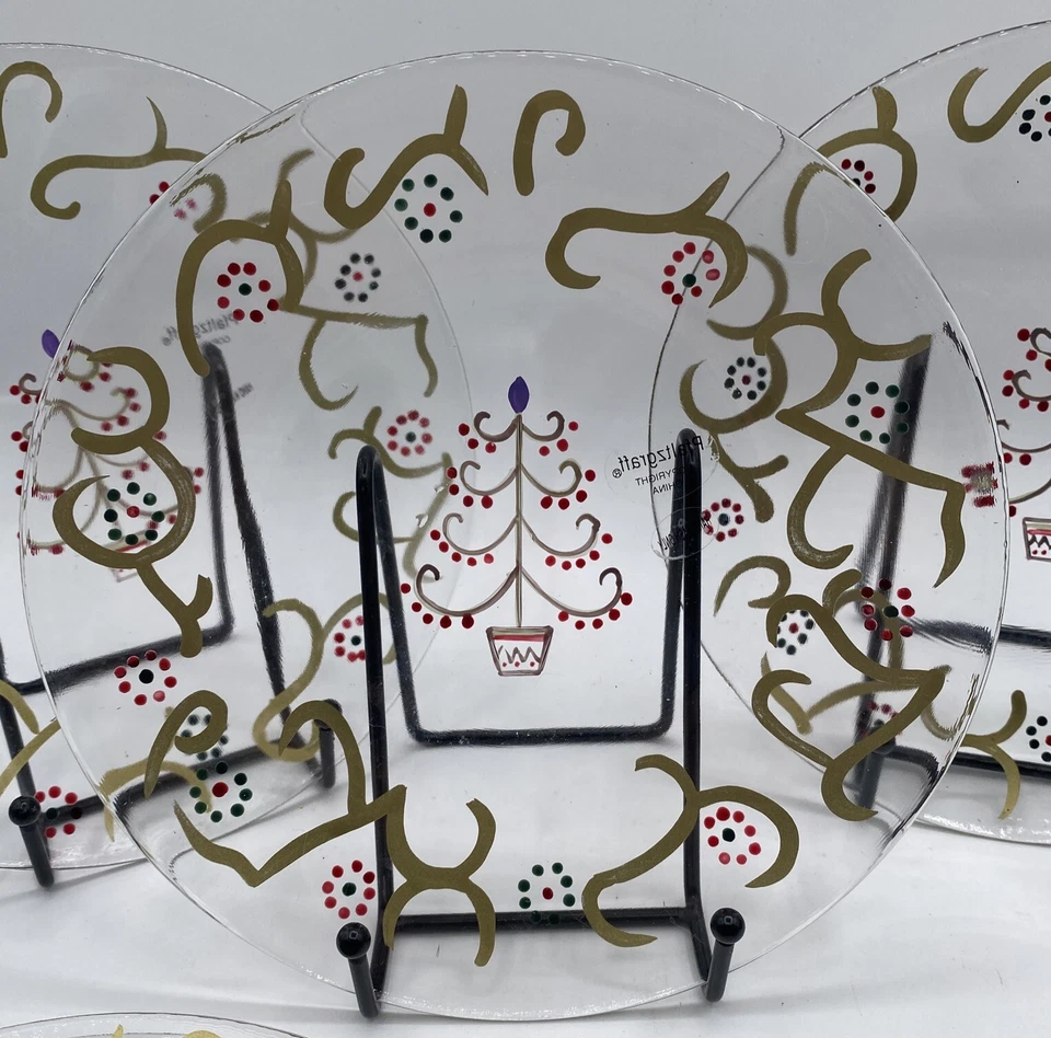 Juego de 8 platos de postre/ensalada transparentes para árbol de Navidad y oro de vacaciones Pfaltzgraff Foto 3 de 4