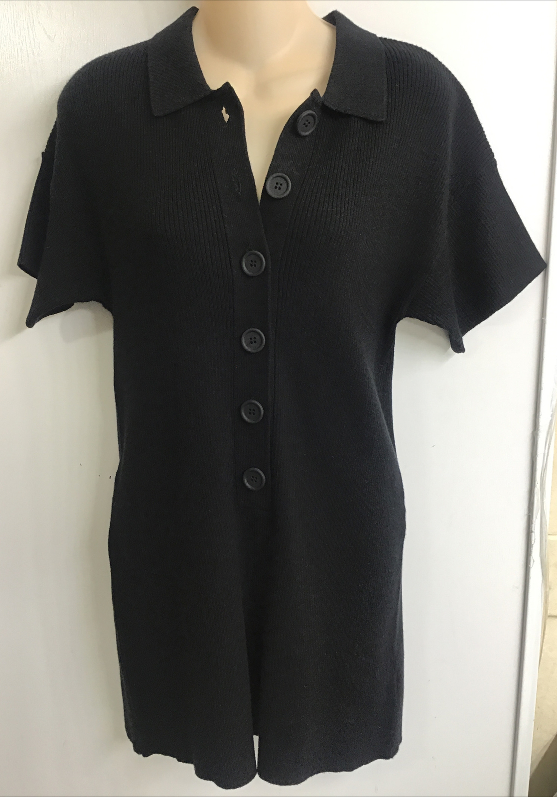 525 Romper Black Short Sleeve Knit Ribbed Stretch Button Up Front Nwt XS-image