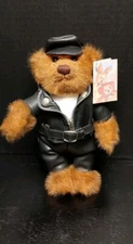 Plush Bear In Black Faux Leather Motorcycle Outfit 8" NWT