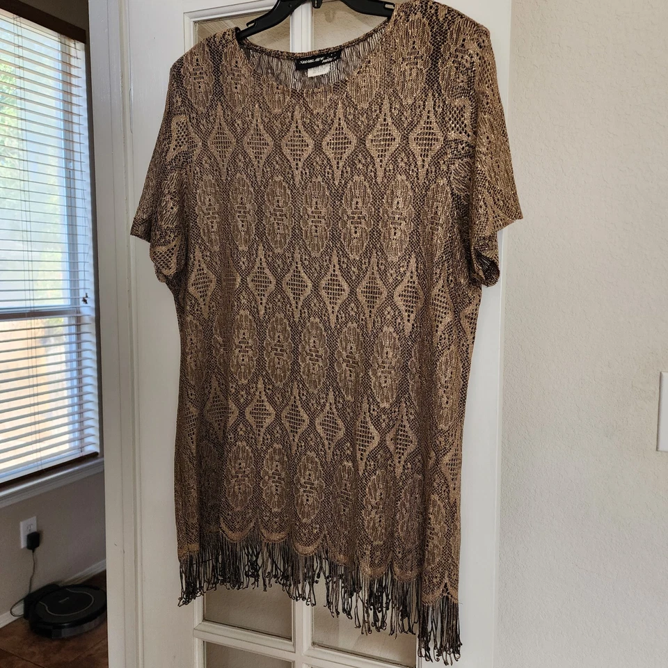 Vestido Vintage Sharade Nites Transparente Metálico Brillante Flecos Borla Aleta 18W Foto 2 de 4