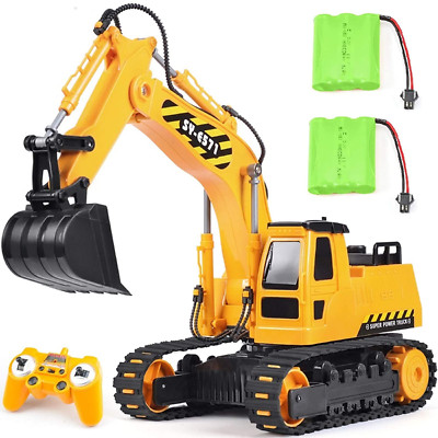 Remote Control Toy Digger for Kids, Hydraulic Construction RC Toy w/ 2 Batteries