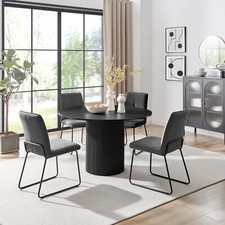 Image of Penrose Black 120cm Round Dining Table & 4 Halle Fabric Dining Chairs Scandi Ja