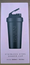 Truvani Stainless Steel Protein Shaker Cup 16.9oz BPA-Free Lid, Wire Wisk, Black