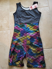 NWT Girls Mermaid Print Gymnastics Black Leotard size 150