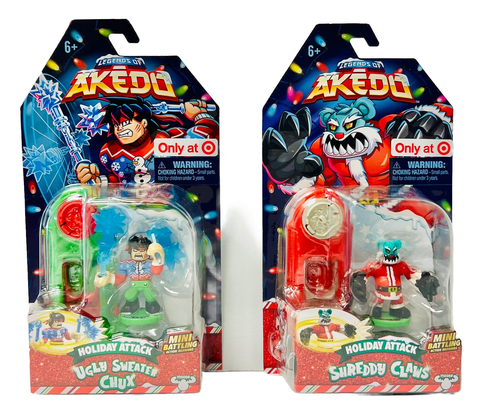 Legends of Akedo Holiday Attack Shreddy Claws Ugly Sweater Chux Lot Of 2 NEW