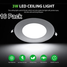 16Pack 3Inch LED Ceiling Lights Ultra-Thin Recessed Retrofits Kit 6000K Daylight