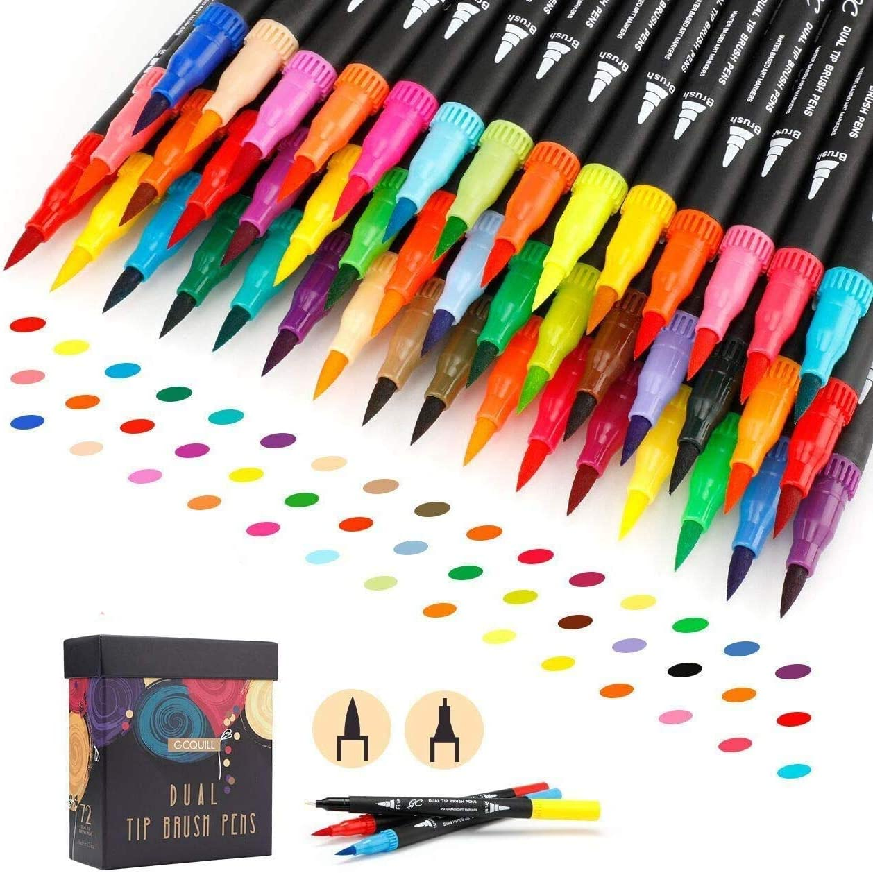 72 Colors Dual Tip Brush Pens Highlighter 72 Art Markers 0.4Mm Fine Liners & Bru
