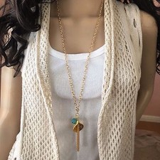 Fashion Jewelry long chain Sweater necklace with Lily Tassel pendant Made in USA