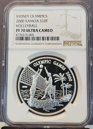2000 SAMOA SILVER 10 TALA S10T VOLLEYBALL NGC PF 70 ULTRA CAMEO RARE PERFECTION