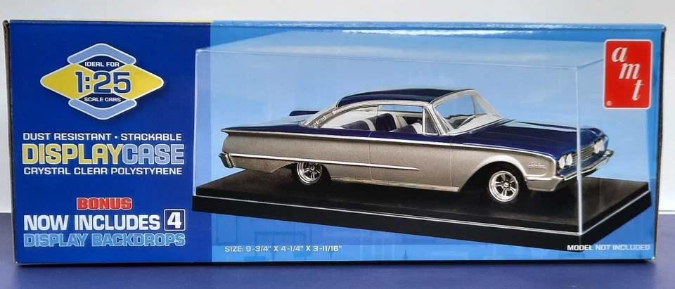 AMT Display Case clear plastic Black Base 1:24 1:25 Car Model w 4 Backdrops 600 - Image 4 of 4