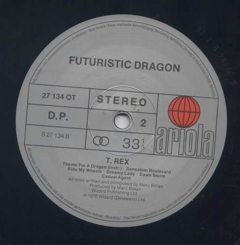 T. REX - FUTURISTIC DRAGON. 1976 GLAM ROCK 12" L.P. LYRICS INNER SLEEVE. - Picture 5 of 5