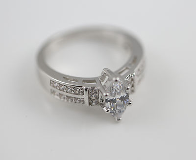 CZ Marquise Centered Ring Silver-Tone Fashion Engagement Promise