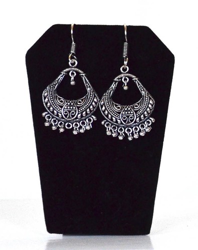 Silver Metal semicircle Hoop Dangle Earrings hook Handmade fashion Jewelry India - Picture 2 of 4