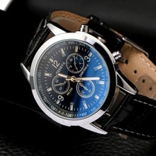Fashion Men's Leather Military Casual Analog Quartz Wrist Watch Business Watches