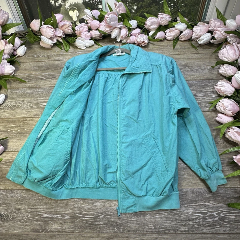 Chaqueta cortavientos vintage Alfred Dunner para mujer talla grande turquesa cremallera años 80 90 Foto 4 de 4