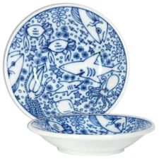 4 PCS. Japanese 3.5" Sushi Wasabi Soy Sauce Dipping Dish Sea World Made in Japan