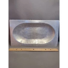 Vtg Wilson Specialties ? Hand Wrought Aluminum Tray Floral Mid Century Rectangle